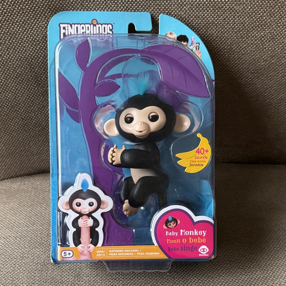 Baby Monkey Fingerling Toy - Black & Cream